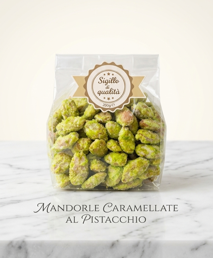 Mandorle caramellate al pistacchio